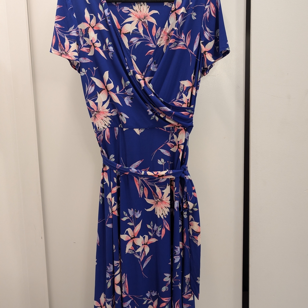 Eliza J Blue and Pink Floral Midi Dress